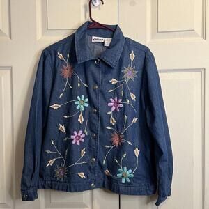 Denim National Womens embroidered shirt jacket Size 16 P Long Sleeve Vintage